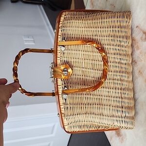 Vintage Wicker Woven Purse with  Lucite details